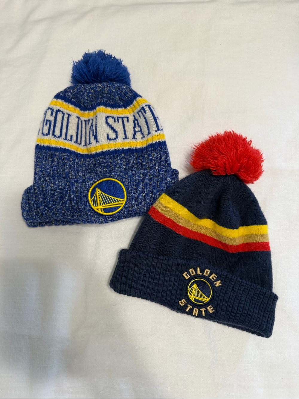 Kids Pom Beanie - Navy, Blue, Yellow